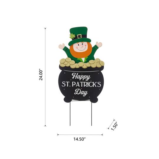 Glitzhome® 24" Lighted St. Patrick's Wooden Leprechaun Pot of Gold Décor